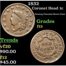 1832 Coronet Head Large Cent 1c Grades f+
