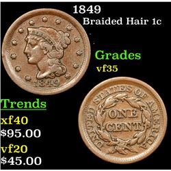 1849 Braided Hair Large Cent 1c Grades vf++