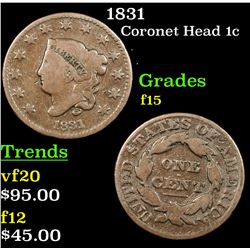 1831 Coronet Head Large Cent 1c Grades f+