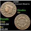 Image 1 : 1830 Coronet Head Large Cent 1c Grades f+