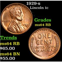 1929-s Lincoln Cent 1c Grades Choice Unc RB