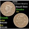 Image 1 : 1820 Coronet Head Large Cent 1c Grades f+