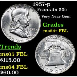 1957-p Franklin Half Dollar 50c Grades Choice Unc+ FBL