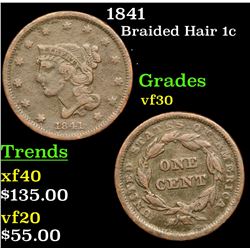 1841 Braided Hair Large Cent 1c Grades vf++