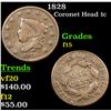 Image 1 : 1828 Coronet Head Large Cent 1c Grades f+
