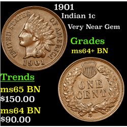 1901 Indian Cent 1c Grades Choice+ Unc BN
