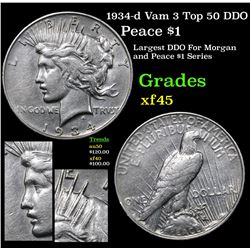 1934-d Vam 3 Top 50 DDO Peace Dollar $1 Grades xf+