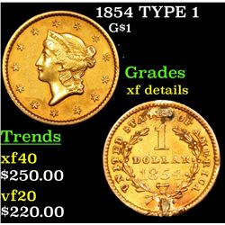 1854 TYPE 1 Gold Dollar G$1 Grades xf details