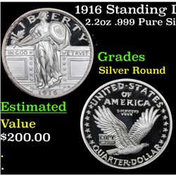 1916 Standing Liberty 25c Tribute Silver Round 2.2oz .999 Pure Silver Grades