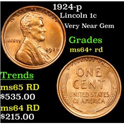1924-p Lincoln Cent 1c Grades Choice+ Unc RD