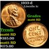 Image 1 : 1933-d Lincoln Cent 1c Grades GEM+ Unc RD