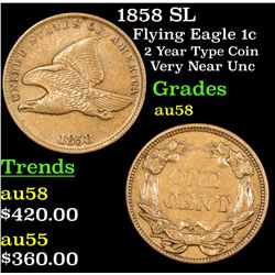 1858 SL Flying Eagle Cent 1c Grades Choice AU/BU Slider