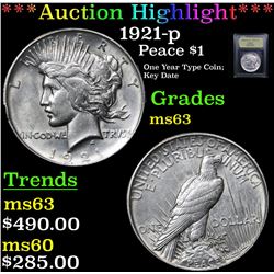 ***Auction Highlight*** 1921-p Peace Dollar $1 Graded Select Unc By USCG (fc)