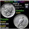 Image 1 : ***Auction Highlight*** 1921-p Peace Dollar $1 Graded Select Unc By USCG (fc)