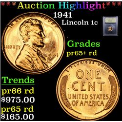 ***Auction Highlight*** 1941 Lincoln Cent 1c Graded Gem++ Proof Red By USCG (fc)