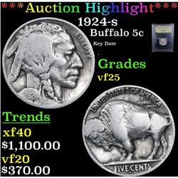 ***Auction Highlight*** 1924-s Buffalo Nickel 5c Graded vf+ By USCG (fc)