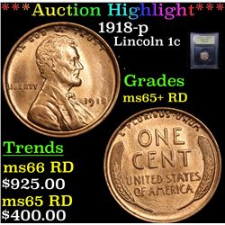 ***Auction Highlight*** 1918-p Lincoln Cent 1c Graded Gem+ Unc RD By USCG (fc)