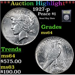 ***Auction Highlight*** 1927-p Peace Dollar $1 Graded Choice Unc By USCG (fc)