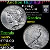 Image 1 : ***Auction Highlight*** 1934-p Peace Dollar $1 Graded GEM Unc By USCG (fc)