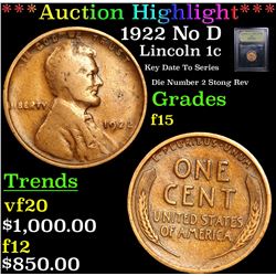 ***Auction Highlight*** 1922 No D Lincoln Cent 1c Graded f+ By USCG (fc)