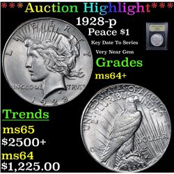 ***Auction Highlight*** 1928-p Peace Dollar $1 Graded Choice+ Unc By USCG (fc)