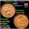 Image 1 : ***Auction Highlight*** 1897 Indian Cent 1c Graded Gem+ Unc RD By USCG (fc)