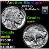 Image 1 : ***Auction Highlight*** 1937-p Buffalo Nickel 5c Graded Gem++ Unc By USCG (fc)