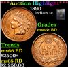 Image 1 : ***Auction Highlight*** 1890 Indian Cent 1c Graded Gem+ Unc RD By USCG (fc)