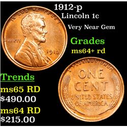 1912-p Lincoln Cent 1c Grades Choice+ RD