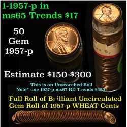Full roll of 1957-p Lincoln Cents 1c Uncirculated Condition . .