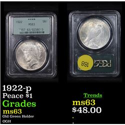 PCGS 1922-p Peace Dollar $1 Graded ms63 By PCGS