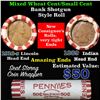 Image 1 : Mixed small cents 1c orig shotgun roll, 1916-d Wheat Cent, 1889 Indian Cent other end
