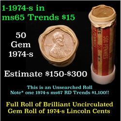 Full Shotgun roll of 1974-s Lincoln Cents 1c Uncirculated Condition . .