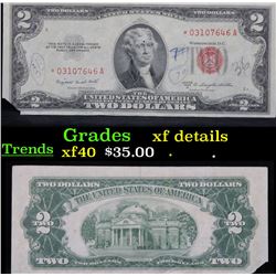 ***Star Note 1953B $2 Red Seal United States Note Grades xf details