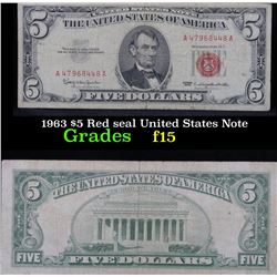 1963 $5 Red seal United States Note . . Grades f+