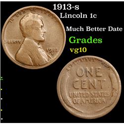 1913-s Lincoln Cent 1c Grades vg+