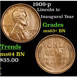 1909-p Lincoln Cent 1c Grades Select+ Unc BN