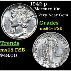 1942-p Mercury Dime 10c Grades Choice Unc+ FSB