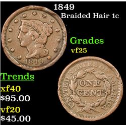 1849 Braided Hair Large Cent 1c Grades vf+