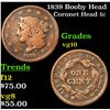 Image 1 : 1839 Booby Head Coronet Head Large Cent 1c Grades vg+