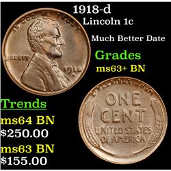 1918-d Lincoln Cent 1c Grades Select+ Unc BN