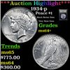 Image 1 : ***Auction Highlight*** 1934-p Peace Dollar $1 Graded Choice+ Unc By USCG (fc)