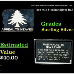 Flags of the American Revolution Massachusetts Navy Flag .8oz .925 Sterling Silver Bar Grades