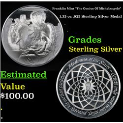 Franklin Mint "The Genius Of Michelangelo" 1.35 oz .925 Sterling Silver Medal Grades