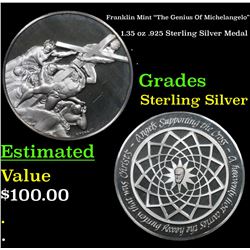 Franklin Mint "The Genius Of Michelangelo" 1.35 oz .925 Sterling Silver Medal Grades