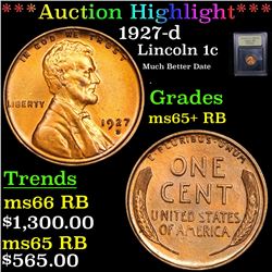 ***Auction Highlight*** 1927-d Lincoln Cent 1c Graded Gem+ Unc RB By USCG (fc)