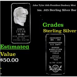 John Tyler 10th President Danbury Mint 1oz. .925 Sterling Silver Bar Grades