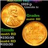 Image 1 : 1919-p Lincoln Cent 1c Graded Choice+ Unc RD (fc)