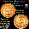 Image 1 : ***Auction Highlight*** 1902 Indian Cent 1c Graded Gem+ Unc RD By USCG (fc)