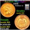 Image 1 : ***Auction Highlight*** 1909 Indian Cent 1c Graded GEM+ Unc RD By USCG (fc)